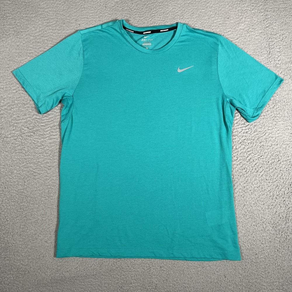 Nike Shirt Mens Large Green Running Training Fitness Performance‎ Stretch Casual